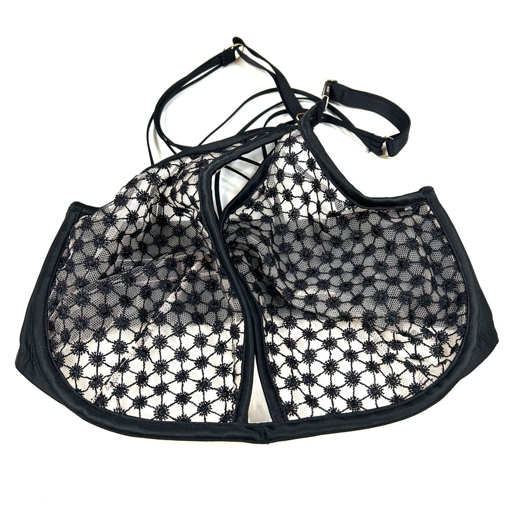 NEW Victorias Secret 32DDD Unlined Plunge Bra Strappy Black Starburst #2890